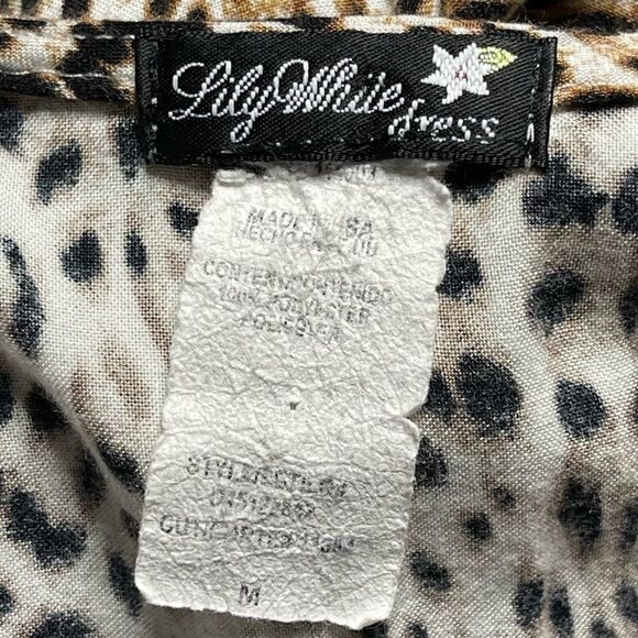 Lily White Dress Leopard Print Smocked Waist Mini Size Medium - Picture 4 of 14